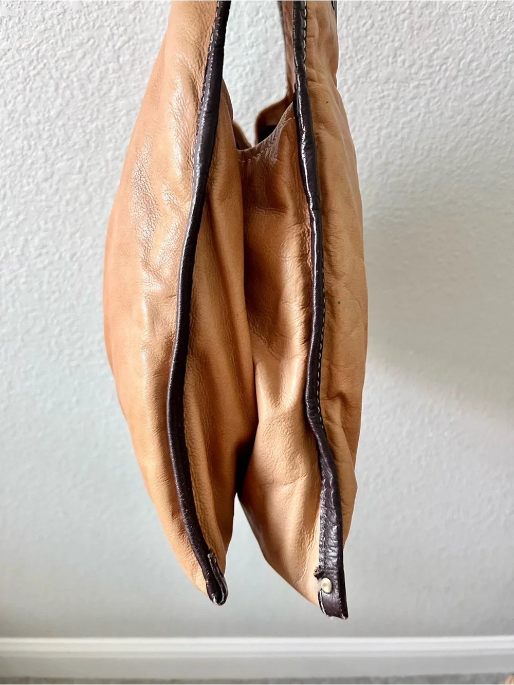 Sophia Visconti Tan Italian Leather Hobo Bag with Dark Brown Buckle